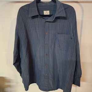 SOLITUDE‎ Men's XL Blue Plaid Textured Long Sleeve Button Up Shirt Casual Retro